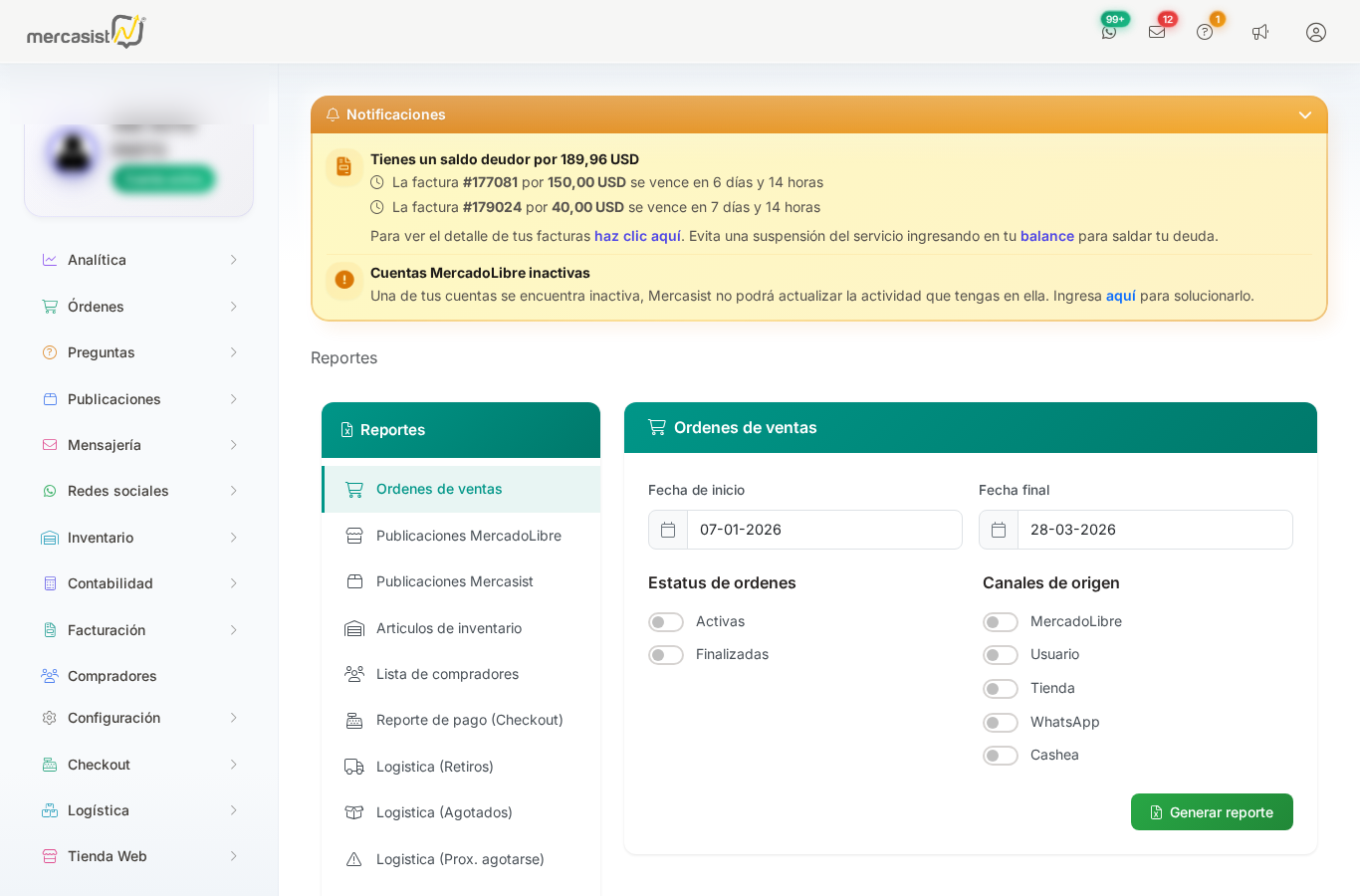 Vista general de Reportes