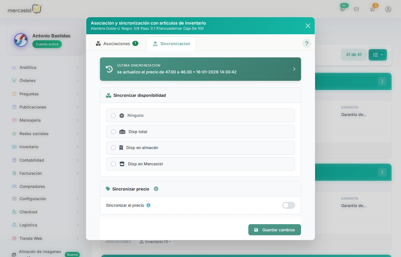 Pestaña de Sincronizacion