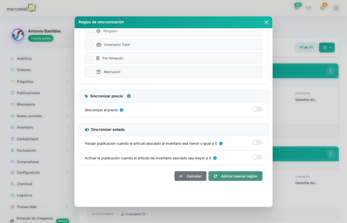 Opciones globales de sincronizacion