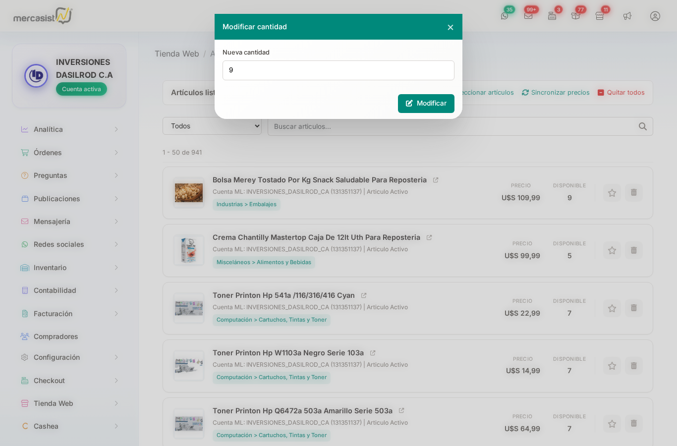 Modal para modificar cantidad
