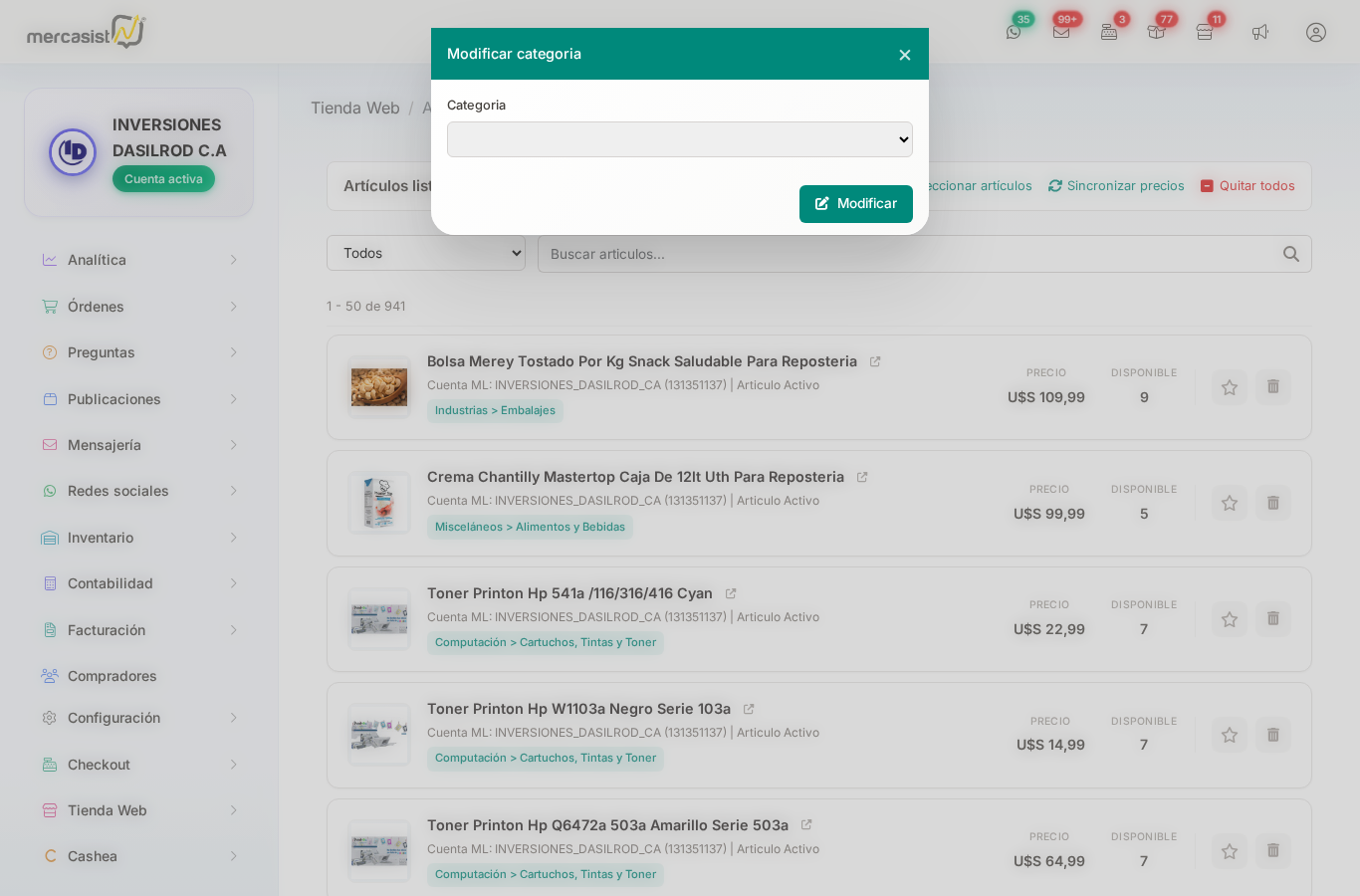 Modal para cambiar categoría