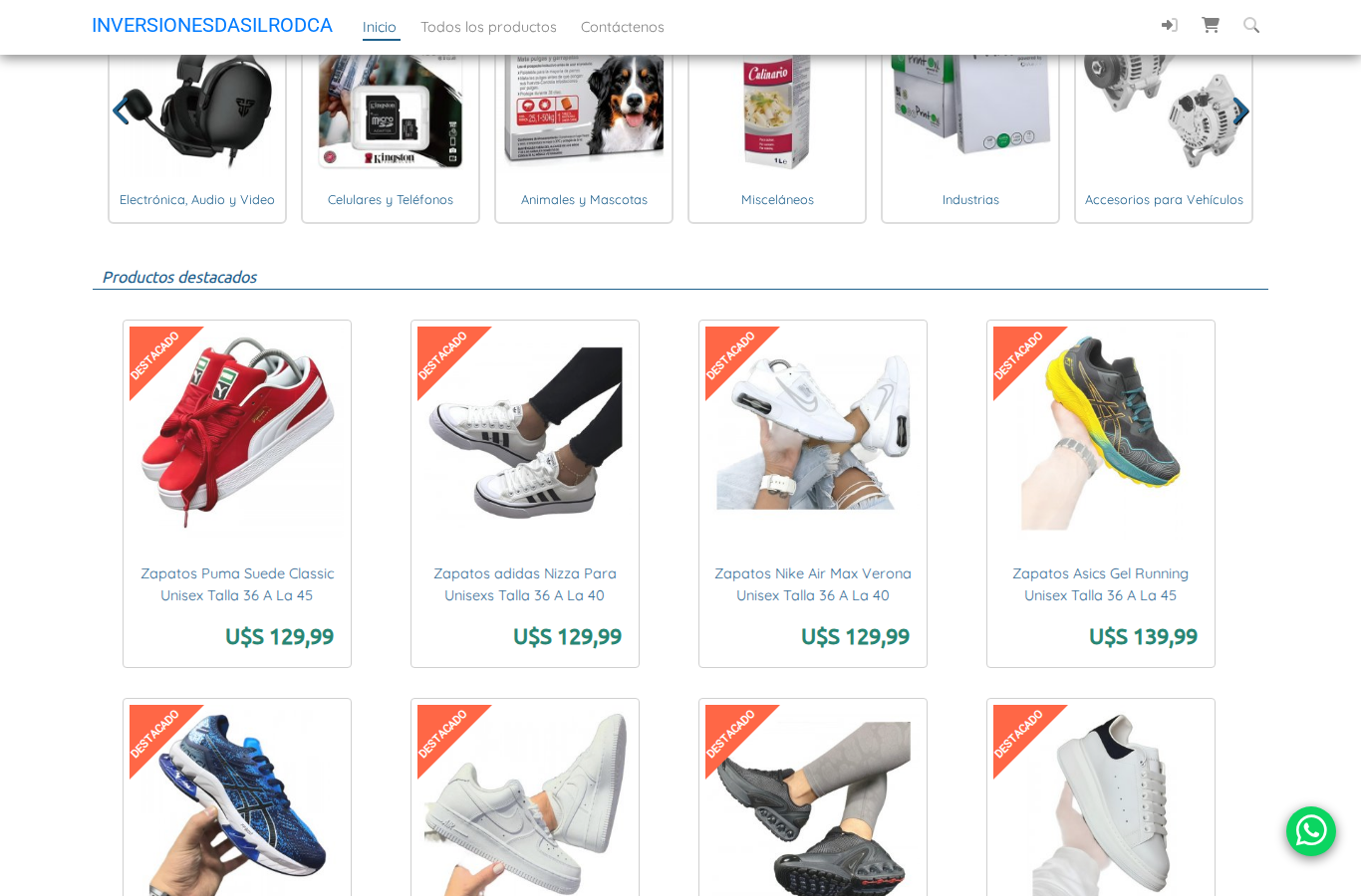 Categorías de productos en la tienda