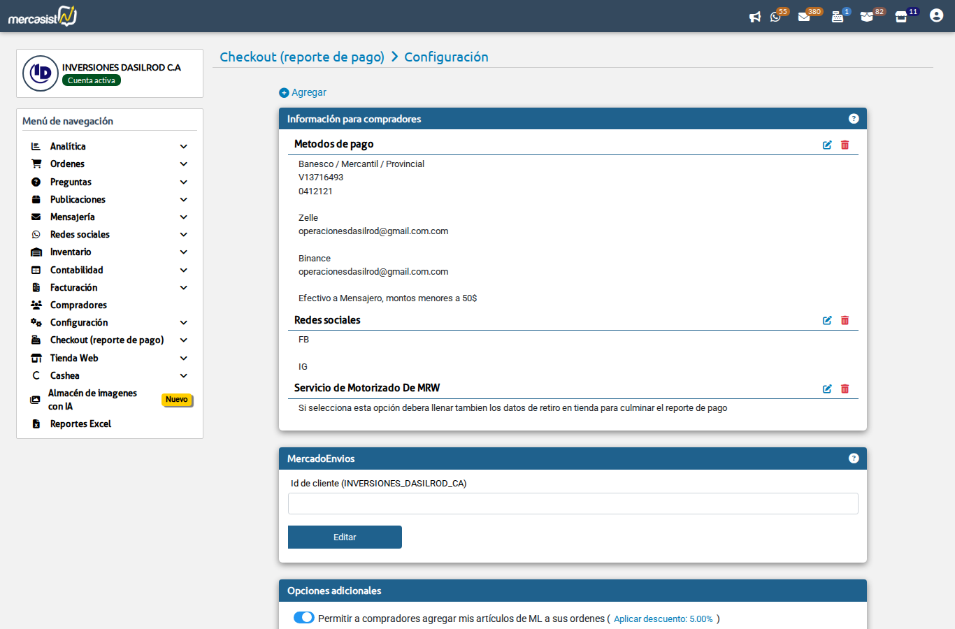 Configuración del checkout