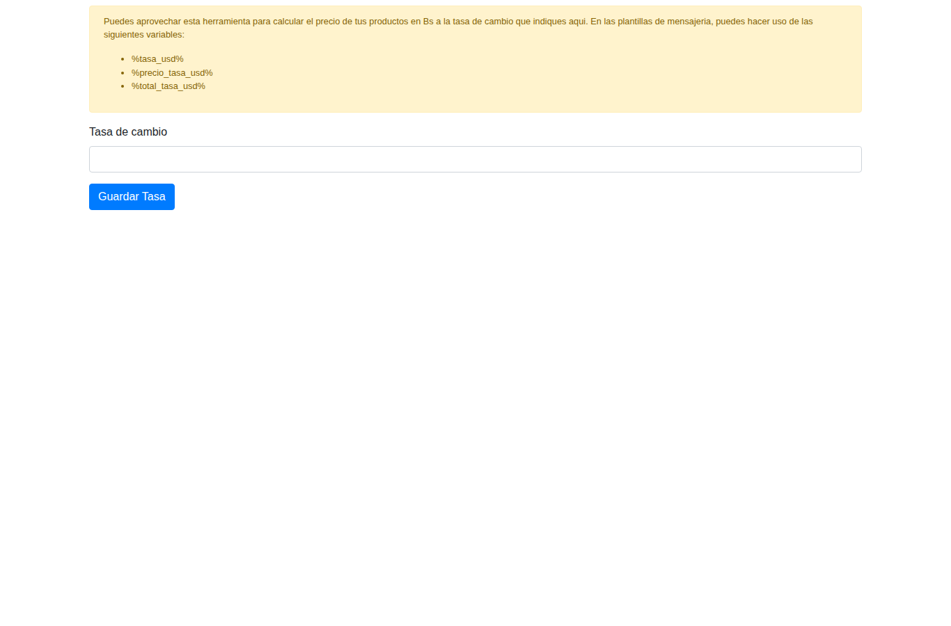 Configuración de Tasa USD