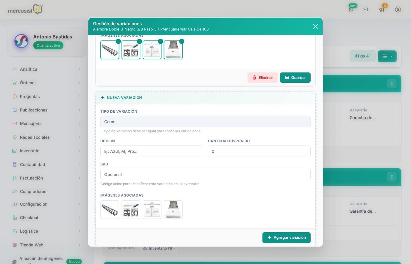 Seccion para agregar nueva variacion