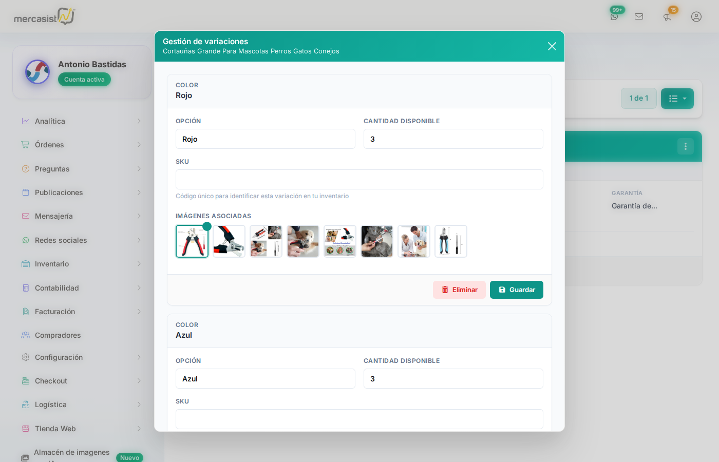 Modal de gestion de variaciones - multiples variaciones